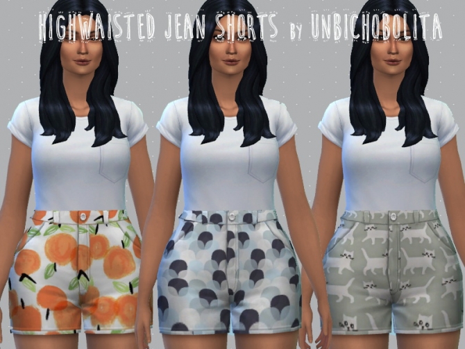 Sims 4 Printed highwaisted denim shorts at Un bichobolita