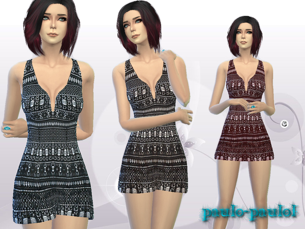 Sims 4 Short Sleeveless Lace Dress by paulo paulol at TSR