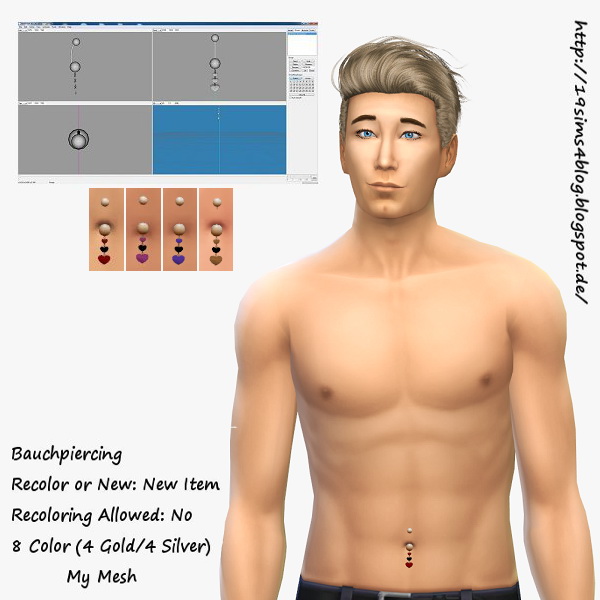Sims 4 Belly piercing for males by Michaela P. at 19 Sims 4 Blog. 