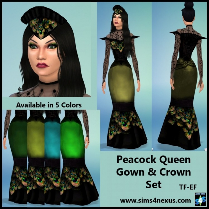 Sims 4 Peacock Queen Gown & Crown Set by Samantha Gump at Sims 4 Nexus