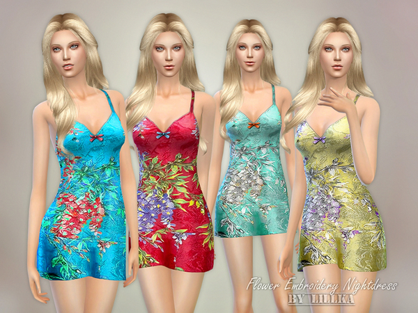 Sims 4 Flower Embroidery Nightdress by Lillka at TSR