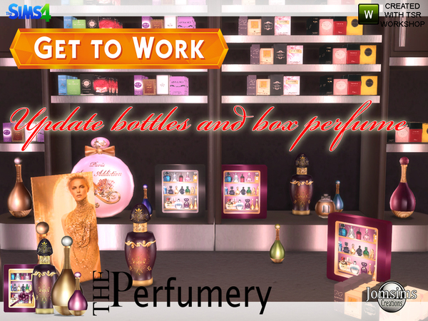 Sims 4 Perfumery GTW bottles and box updates by Jomsims at TSR