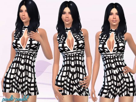 Short Checkered Print Halter Dress by paulo-paulol at TSR » Sims 4 Updates