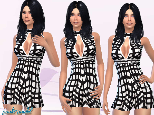 Sims 4 Short Checkered Print Halter Dress by paulo paulol at TSR