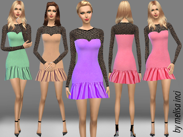 Sims 4 Frilled Strapless Lace Detail Mini Dress by melisa inci at TSR