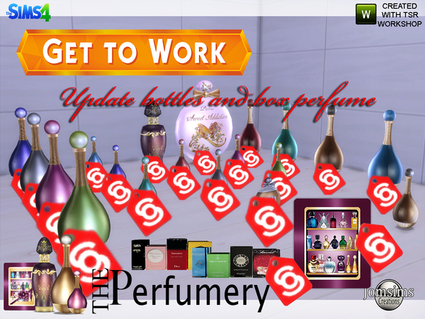 Sims 4 Perfumery GTW bottles and box updates by Jomsims at TSR