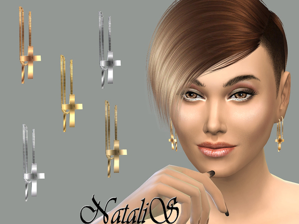 Sims 4 Cross drop earrings by NataliS at TSR