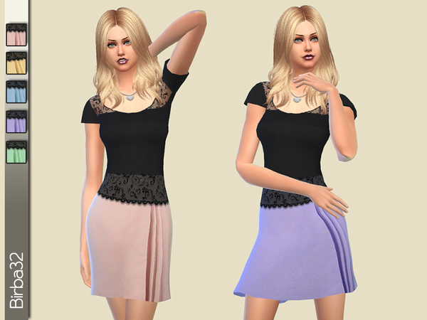 Sims 4 Pastel and Black Spring Dress by Birba32 at TSR