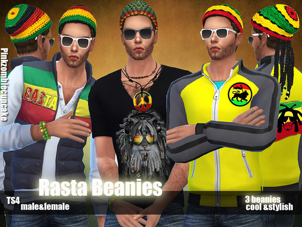 Sims 4 Rasta beanies pack by Pinkzombiecupcakes at TSR