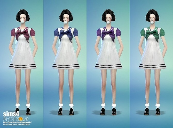 Ribbon sailor onepiece dress at Marigold » Sims 4 Updates