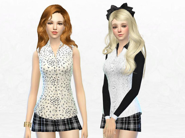 Sims 4 Button Back Blouse & Ivory Belted Prom Dress at TSR