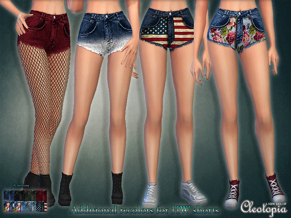 Sims 4 High waisted Shorts with prints by Cleotopia at TSR