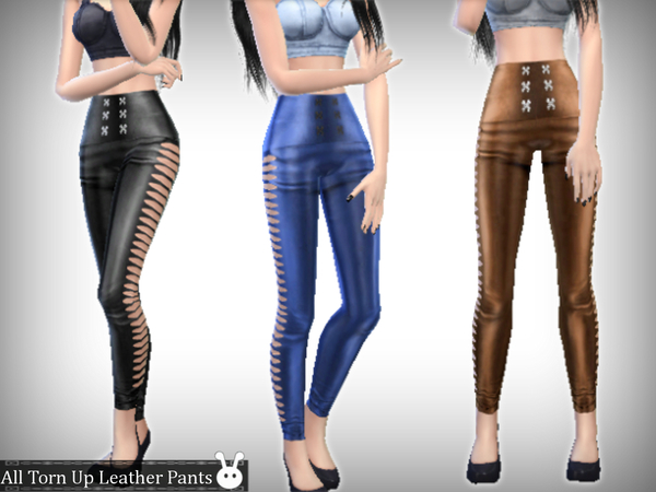 Sims 4 All Torn Up Leather Pants by  XxNikkibooxX at TSR