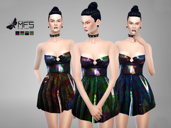 Sims 4 MFS Metallic Dress by MissFortune at TSR