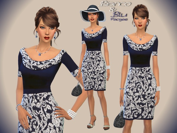 Sims 4 Bianco&Blu dress by Paogae at TSR