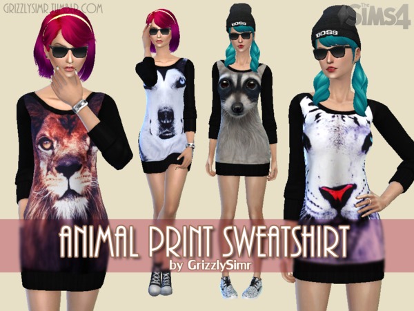 Sims 4 Animal and Random Print Sweatshirts by GrizzlySimr at TSR