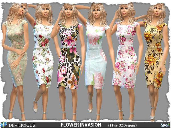 Sims 4 Dress Flower Invasion by Devilicious at TSR