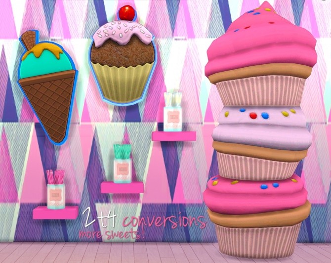 Sims 4 Ice Cream + Cupcake Sign + Stack O’Cupcakes + RetailSim’s Candy Stix at Grilled Cheese Aspiration