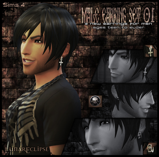 Sims 4 Male Earring Set 01 by Lunar Eclipse at Mod The Sims