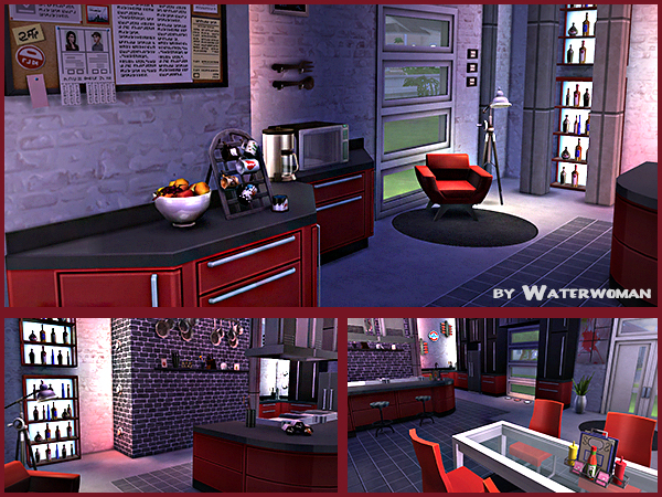 Sims 4 Red Wine Kitchen by Waterwoman at Akisima