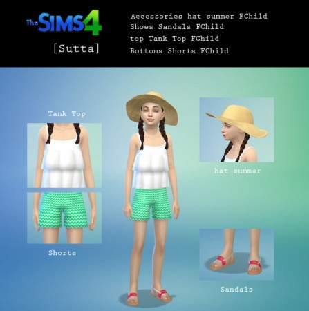 Summer Set: top, shorts, hat and sandals at Sutta Sims4