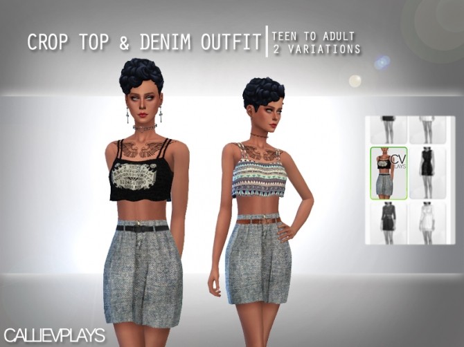Sims 4 Crop top & denim outfit at CallieV Plays