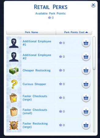 Free Retail Perks Mod / Half Cost Retail Perks by CyberOps at Mod The Sims