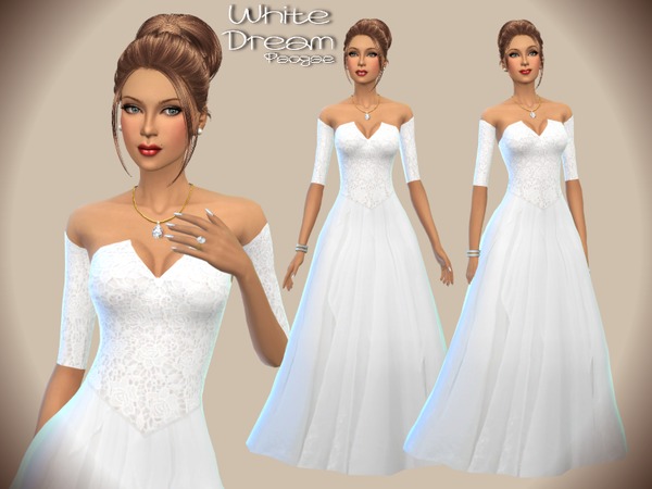 Sims 4 White Dream wedding dress by Paogae at TSR