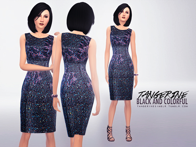 Sims 4 Black and Colorful Dress by tangerine at Sims Fans