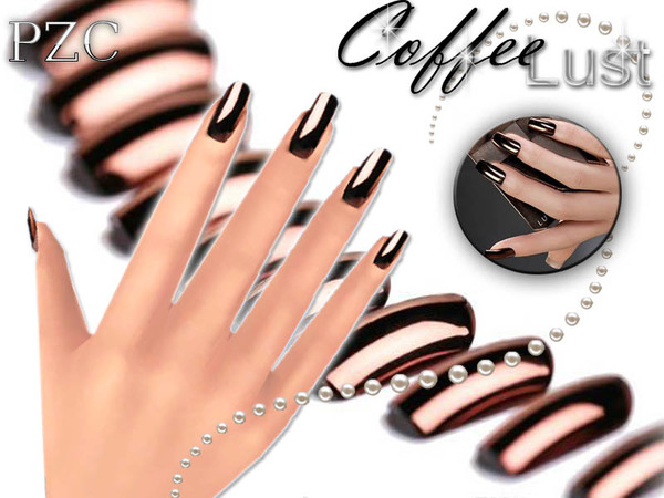 Sims 4 Coffee Lust and Silver Pearls Nails by Pinkzombiecupcakes at TSR