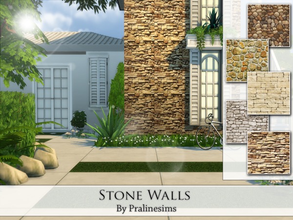 Sims 4 Stone Walls by Pralinesims at TSR