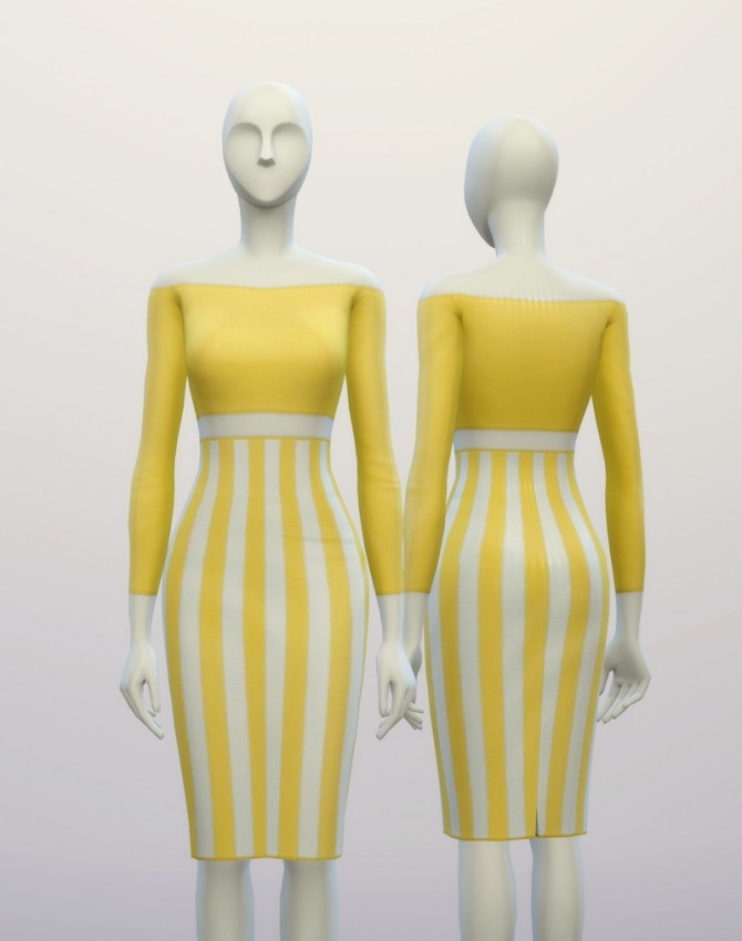 Sims 4 Basic high waist H line pencil dress stripe pattern at Rusty Nail