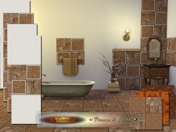 Sims 4 Bronze & Stones walls by emerald at TSR