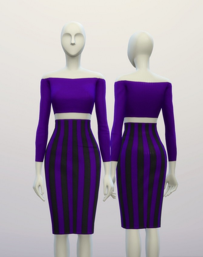 Sims 4 Basic high waist H line pencil dress stripe pattern at Rusty Nail