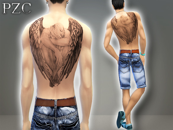 Sims 4 Crying Angel back tattoo by Pinkzombiecupcakes at TSR
