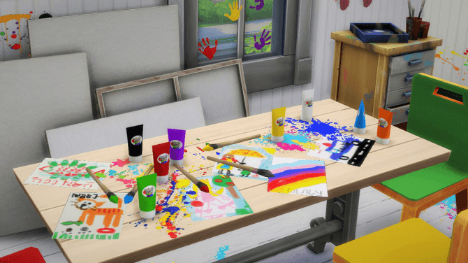 Sims 4 Kids Painting Set: Table Splatter + Paintings/Paint Brush/Paint Tubes at Budgie2budgie
