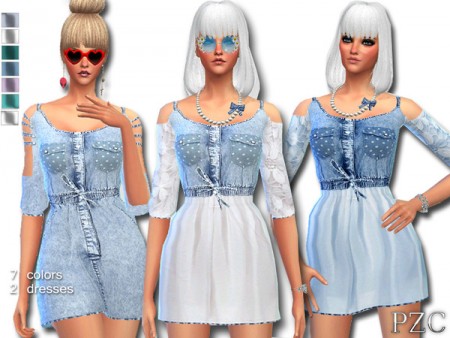 Denim Jeans Dress by Pinkzombiecupcakes at TSR » Sims 4 Updates