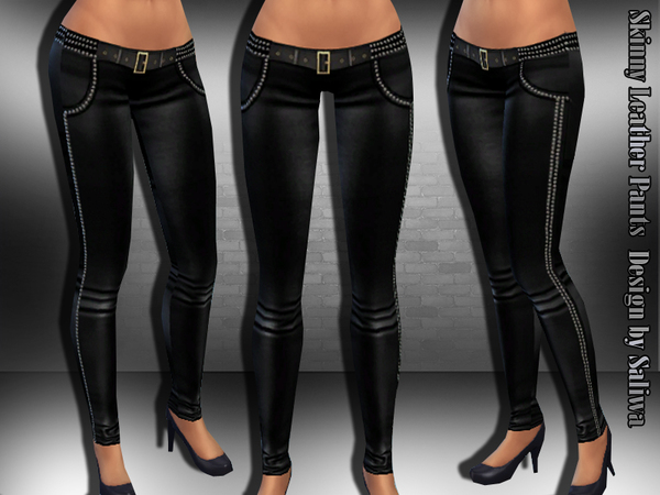 Sims 4 Skinny Leather Punk Pants by Saliwa at TSR