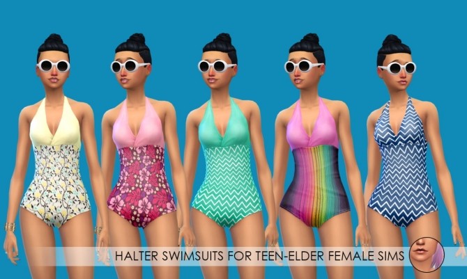 Sims 4 Collar Sweaters, Halter Swimsuits and Flutter Dresses at Erica Loves Sims