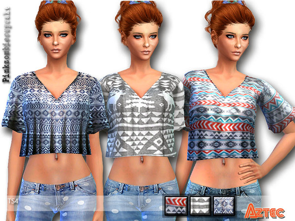 Sims 4 Aztec Tops by Pinkzombiecupcakes at TSR