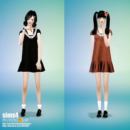 Sailor collar onepiece at Marigold » Sims 4 Updates