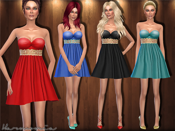 Sims 4 Metal Waistband Cocktail Dress by Harmonia at TSR