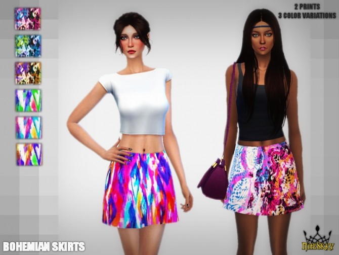 Sims 4 Six Bohemian printed skirts at NiteSkky Sims