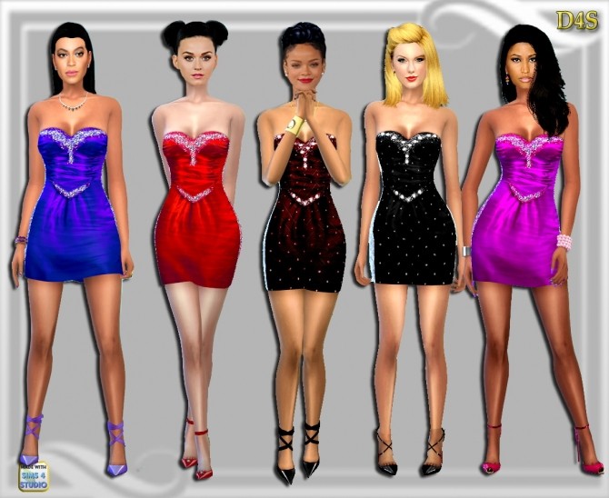 Sims 4 Short Dresses A Little More, set of 7 at Dreaming 4 Sims