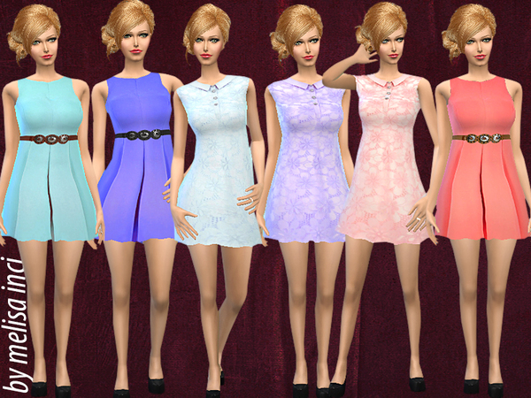 Sims 4 Textured Crepe Lace Skater Dress Set by melisa inci at TSR