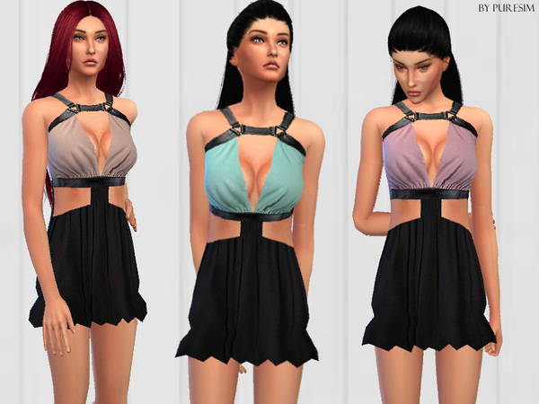 Sims 4 Leather straps dress by Puresim at TSR