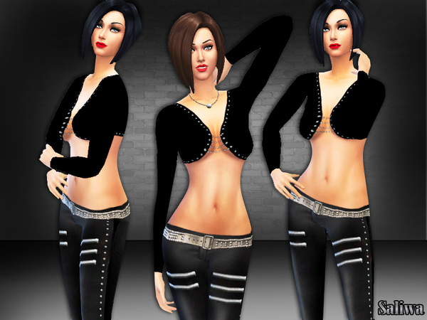 Sims 4 Aria Black Belted Outfit by Saliwa at TSR