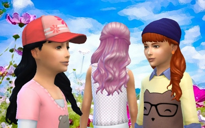 Sims 4 Long Wavy Half Up for Girls at My Stuff