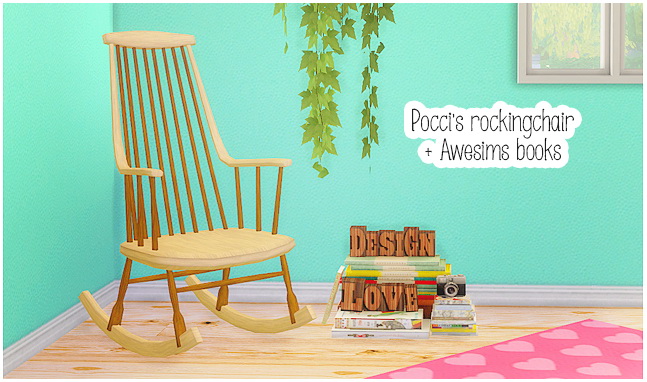 Sims 4 Poccis Paper Moon rockingchair + Awesims books at Lina Cherie