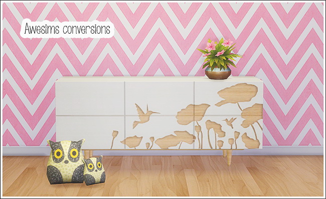 Sims 4 Awesimss Sideboard & owl pillows conversions at Lina Cherie